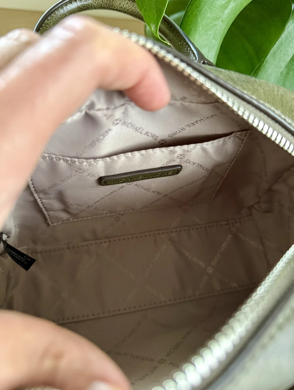 Michael Kors Olive Green Leather Satchel with MK Charm